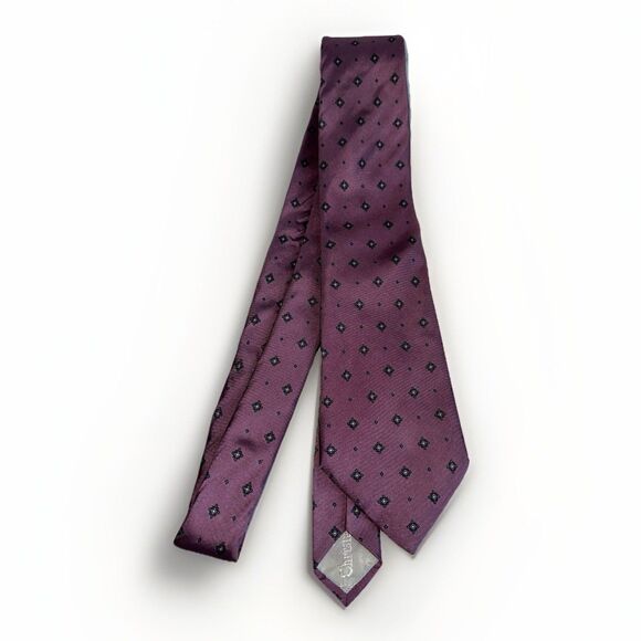 Christian Dior Purple Italian Silk Tie Geometric Mid Century Pattern Vintage - Picture 1 of 16
